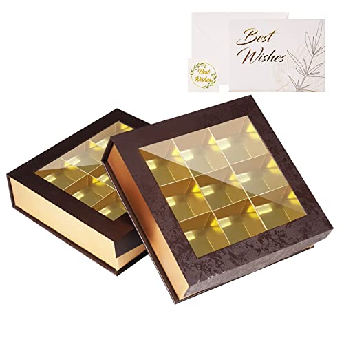 Bumlon Schokoladenschachtelverpackung, Schokoladenverpackungsbox, Süßigkeitenboxen Verpackung für handgefertigte Schokolade, Pralinenschachteln mit Geschenkkarten für Muttertag, 2 Pack (9 Gitter) von Bumlon