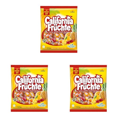 California Früchte – 1 x 425g – Gefüllte Bonbons mit Fruchtsaft – In vier verschiedenen Sorten (Packung mit 3) von Bunte Welt