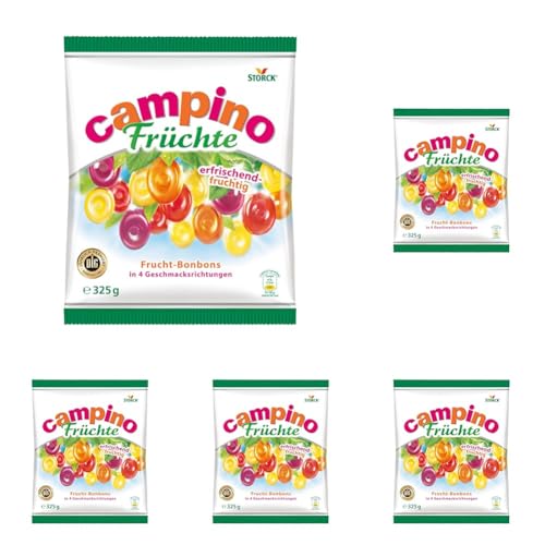 Campino Früchte – 1 x 325g – Leckere Fruchtbonbons in vier verschiedenen Sorten (Packung mit 5) von Bunte Welt