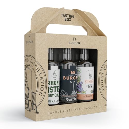 Burgen Gin Tasting Geschenk-Box - Premium Gin Set mit 3 Exklusiven Burgen Gins, 3x 50ml, Geschenk für Gin-Liebhaber von Burgen Drinks