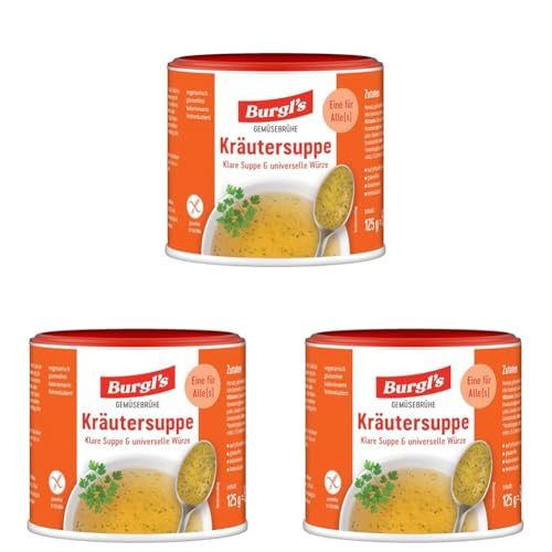 Burgl's Kräutersuppe, klare Gemüsesuppe und Universalgewürz, purer Geschmack, 125 gr. (Packung mit 3) von Burgl's