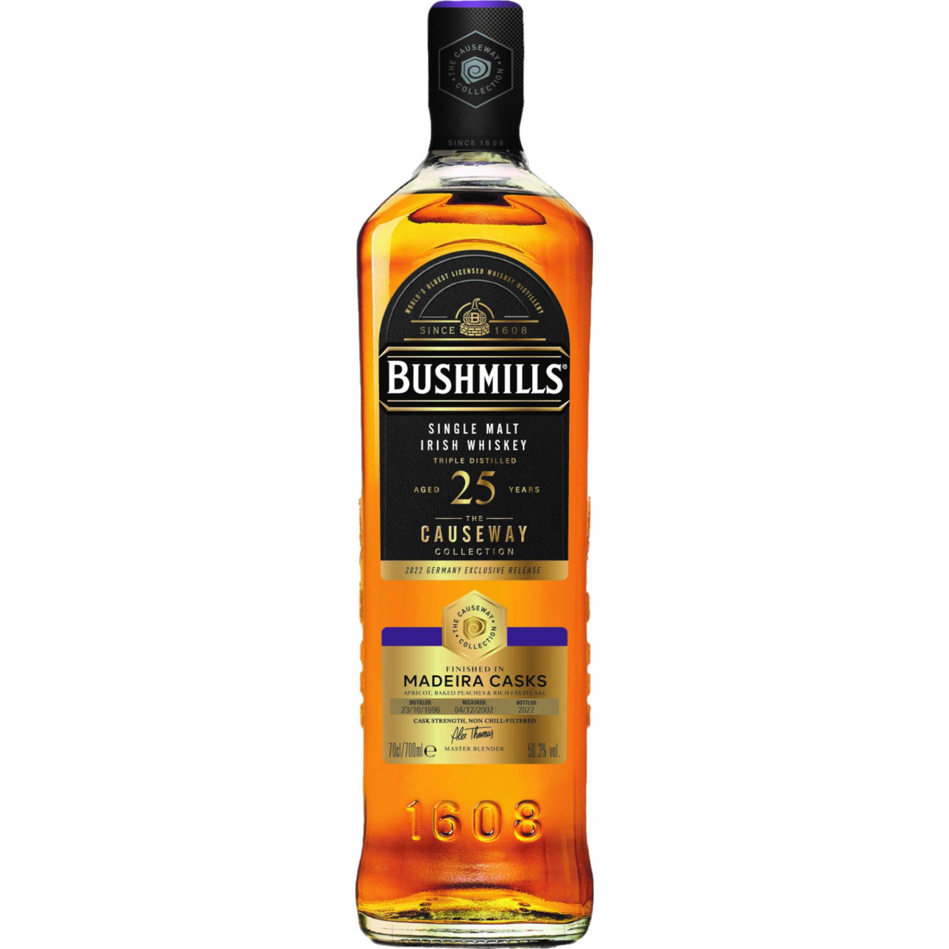 Bushmills 25 YO Causeway Collection Madeira Cask, Irish Whiskey, 0,7 L, 50,3% Vol., in Geschenketui, Spirituosen von Bushmills, 2 Distillery Rd, Bushmills BT57 8XH