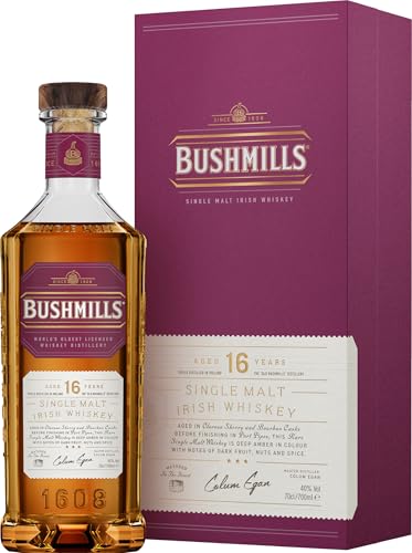 Bushmills 16 Years Old Single Malt Irish Whiskey (1 x 0,7 l) - dreifach destillierter 100% Malt Whisky mit edler Geschenkverpackung von Bushmills