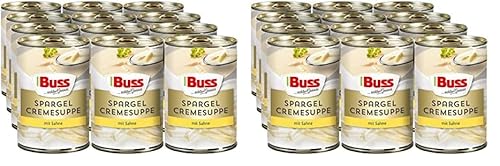 Buss Spargelcremesuppe - Besonders cremige Spargelsuppe verfeinert mit Sahne - 12 x 400 g (Packung mit 2) von Buss