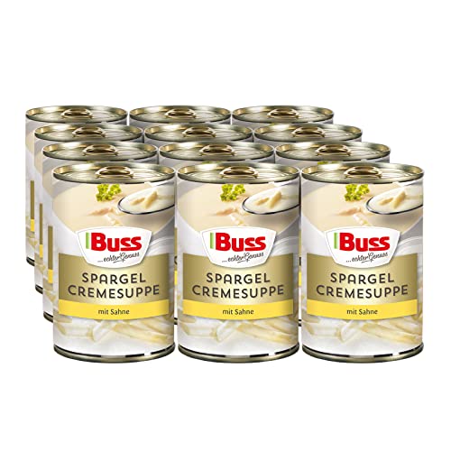 Buss Klassische Suppen - Spargelcremesuppe verfeinert mit Sahne - Besonders cremige Spargelsuppe - Schnelle vegetarische Fertiggerichte zum Aufwärmen in Mikrowelle & Topf - Lange haltbar - 12 x 400g von Buss