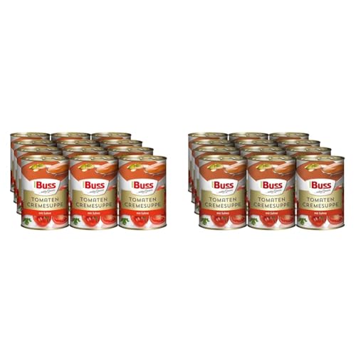 Buss Tomatencreme-Suppe - Besonders cremige Tomatensuppe verfeinert mit Sahne - 12 x 400 g (Packung mit 2) von Buss