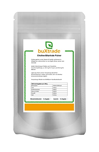 1 kg Choline Bitartrate Pulver | Non-GMO | Cholin | Vitamin B4 von Buxtrade