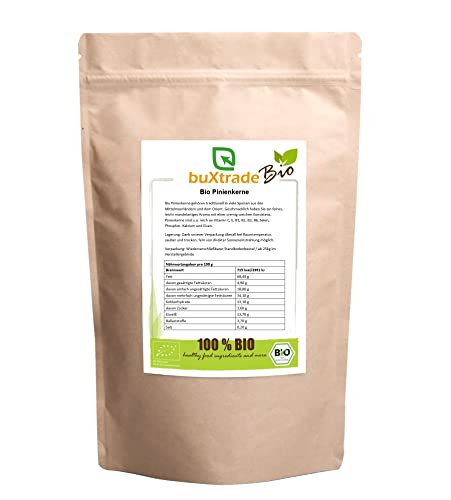 2x500 g Bio Pinienkerne | Grade A1 | naturbelassen | pflanzlich | fein & aromatisch | Pine Nuts | Nature | von Buxtrade