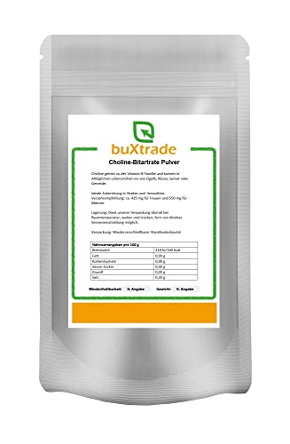2x500 g Choline Bitartrate Pulver | Non-GMO | Cholin | Vitamin B4 von Buxtrade