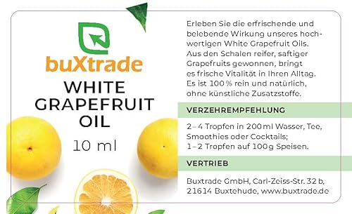 Kaltgepresste Öle | Zitrone | Grapefruite | Orange | Backen | Kochen | Aroma (20 ml, White Grapefruit) von Buxtrade