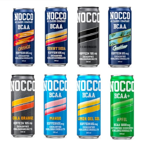 NOCCO BCAA Drink - Variety Pack 8er - BCAA - 105 mg Koffein - Energy Drink - Mix - Verschiedene Mengen (8 Dosen) von Buxtrade