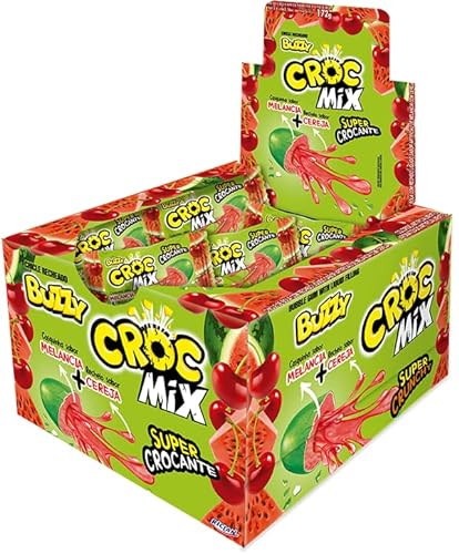 Buzzy Croc MIX Bubble Gum mit süßer Füllung, 90s Süßigkeiten Sammlung, Geschmacksrichtung Wassermelone und Kirsche, 40er Pack von BUZZY