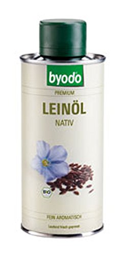 Byodo 4er-VE Leinöl, Nativ, 250ml Dose - Bio Kaltgepresstes Leinsamenöl, Vegan, Ungefiltert, Rich in Omega-3 für Gesunde Ernährung von Byodo