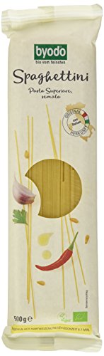 Bio Byodo Spaghettini hell 500 g - Vegan, Bio-zertifizierter Hartweizengrieß aus Italien, Perfekter al dente Biss, Kurze Kochzeit, Umweltfreundliche Papierverpackung von Byodo