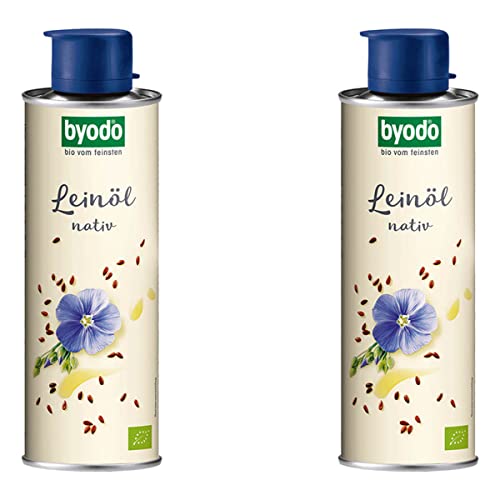 Bio-Leinöl 2er-Pack von Byodo - 2 x 250 ml Dose, kaltgepresst, unraffiniert, reich an Omega-3-Fettsäuren, ideal für Salatdressings & mehr von Byodo