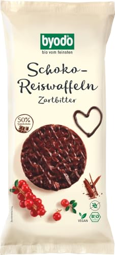 Bio Schoko-Reiswaffeln Zartbitter 65g von Byodo - 6er-Pack, Knusprige Vollkornreiswaffel, 100% Bio, Glutenfrei, Vegan, mit aromatischer dunkler Schokolade, Frisch Verpackt von Byodo