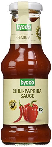 Byodo Bio Chili-Paprika Sauce, 2 x 250 ml - Vegan, Glutenfrei, 100% Bio-Zutaten, Feurig Scharfer Geschmack, Vielseitig Einsetzbar, Ideale Würze für Marinaden & Dips, Praktisches Doppelpack von Byodo