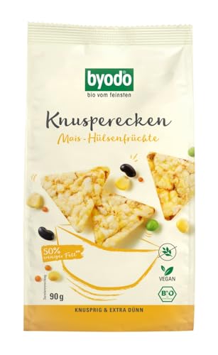 Byodo Bio Knusperecken Mais-Hülsenfrüchte, 90 g (6 x 90 gr) - Intensiv Würzig, Glutenfrei, Vegan, Knusprig Gebackene Mais-Snacks ohne Zuckerzusatz von Byodo