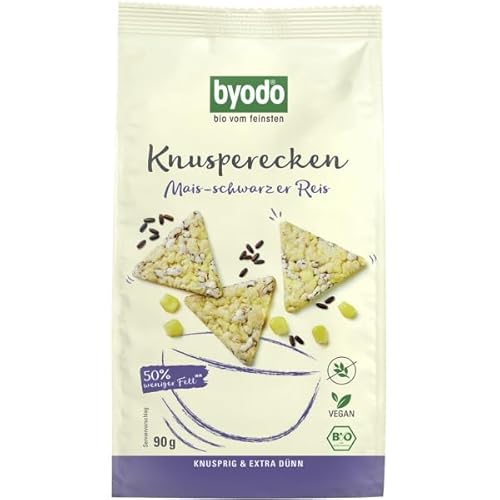 Byodo Bio Knusperecken mit schwarzem Reis 90g - Vegan, Glutenfrei, Ohne Zuckerzusatz, Italienischer Mais Snack, Würzig & Nussig, Ideal Für Diäten von Byodo