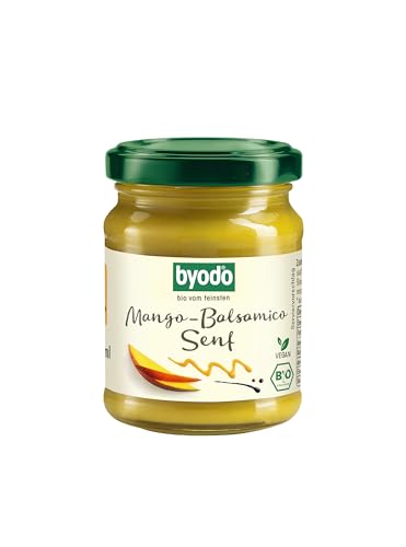 Byodo Bio Mango-Balsamico Senf, 6er Pack (6 x 125 ml) - Feine Fruchtigkeit, 17% Mango, Pikant & Frisch, Ideal für Feinschmecker, 100% Biologische Zutaten, Ideal für Salatdressings & Marinaden von Byodo