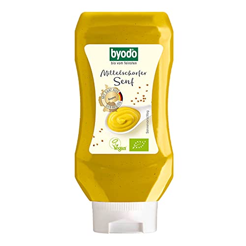 Byodo Bio Mittelscharfer Senf in PET-Flasche, 6 x 300 ml - 100% Bio-zutaten, Cremig & Würzig, Nachhaltigkeit, Optimal für Kühlschrankaufbewahrung, Byodo Qualitätsversprechen von Byodo