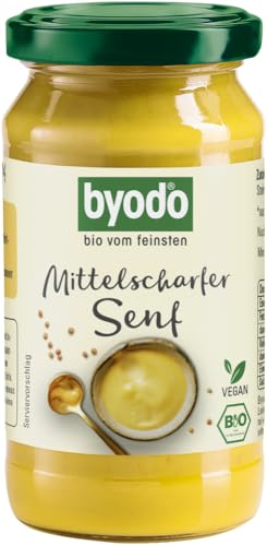 Byodo Bio Mittelscharfer Senf 6x200 ml - Premium Bio-Qualiät | 100% Bio-Zutaten | Ideal für Wurst, Käse & Grillen | Frisch & Aromatisch von Byodo