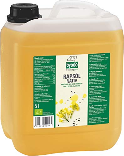 Byodo Bio Rapsöl nativ 5 Liter - Organisches kaltgepresstes Rapsöl, Premium Qualität - Ideal für Kochen, Backen & Salatdressing - Vorratspack 6 x 5L von Byodo