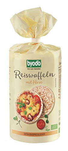 Byodo Bio Reiswaffeln mit Hirse - 6x100g Packung - Glutenfrei, Vegan, Bio-Zertifiziert, Locker & Knusprig - Organische Zutaten - Ideal für Glutenintoleranz & Vegane Ernährung von Byodo