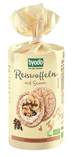 Bio Reiswaffeln mit Sesam 100 g - Byodo, 100% Bio-Zutdeepael, Leicht-nussiger Geschmack, Lange Haltbarkeit durch Frische-Folie, Vegan & Glutenfrei von Byodo