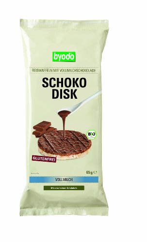 Byodo Bio Schoko-Reiswaffeln Vollmilchschokolade 65g - Glutenfrei, Vollkornreis aus Italien, 100% Bio-Zutaten, Extra Knusprig, Cremige Schokolade, Frische-Garantie, Ideal für Glutenfreie Ernährung von Byodo