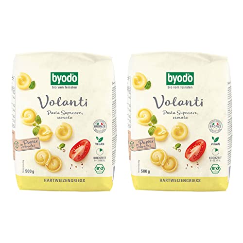 Byodo Bio Helle Volanti Gedrehte Hütchen 2x500g - 100% Bio-Hartweizengrieß, Traditionell hergestellt, Ideal für Al Dente Genuss, Kochzeit 9-10 Minuten von Byodo