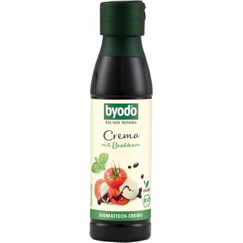 Byodo Crema mit Basilikum 150 ml - Bio Würzcreme, 100% Bio-Zutaten, Süßlicher Traubenmost, Ohne Xanthan, Leicht Portionierbar | Feinherbes Basilikumaroma in Squeeze-Flasche von Byodo