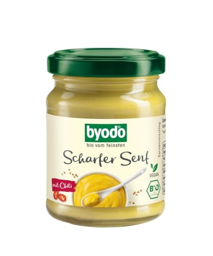 Extra Scharfer Senf Bio - Byodo 6er Pack (6 x 125 ml Glas) - Premium Qualität, Vegan, Glutenfrei, Hochwertiger Bio-Senf, Ideal für Feinschmecker - Intensiver Geschmack und Natürlich von Byodo