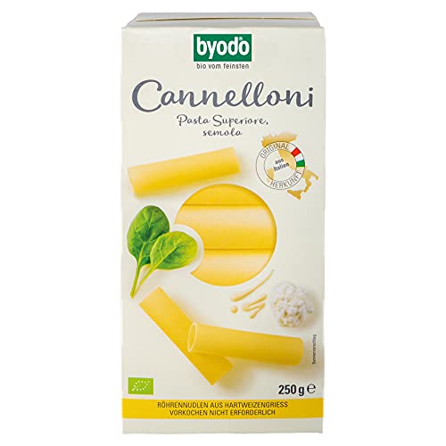 Byodo Bio-Cannelloni, hell, 250g Packung - Große Röhrennudel für kreative Füllungen, 100% Bio-Hartweizengrieß, vegan, vegetarisch, ohne Zuckerzusatz, traditionell gewalzt von Byodo