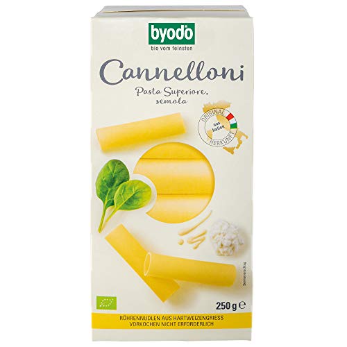 Bio-Cannelloni, hell 250g - Byodo Große Röhrennudel für kreative Füllungen | 100% Bio-Hartweizengrieß | Vegan & Vegetarisch | Ohne Zuckerzusatz | Traditionell gewalzt von Byodo