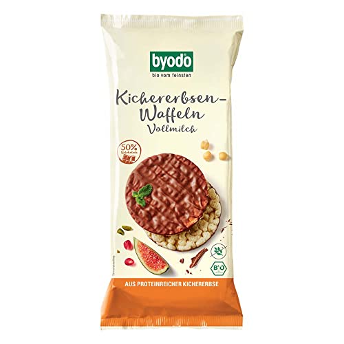 Byodo Kichererbsenwaffeln Vollmilch 65g - Proteinreiche Snack-Alternative, Luftig aufgepufft, Extra Vollmilchschokolade, Knusprig & Cremig von Byodo