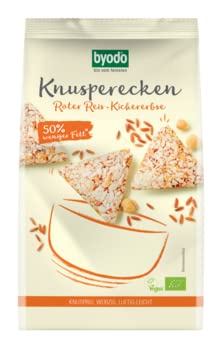 Byodo Bio Knusperecken Roter Reis-Kichererbse - Vegan & Glutenfrei | Nussig-Orientalischer Snack | 50% Weniger Fett | Ideal für Hummus & Curry-Mango Sauce | 90g | Knusprig, Hefefrei, Ohne Zuckerzusatz von Byodo