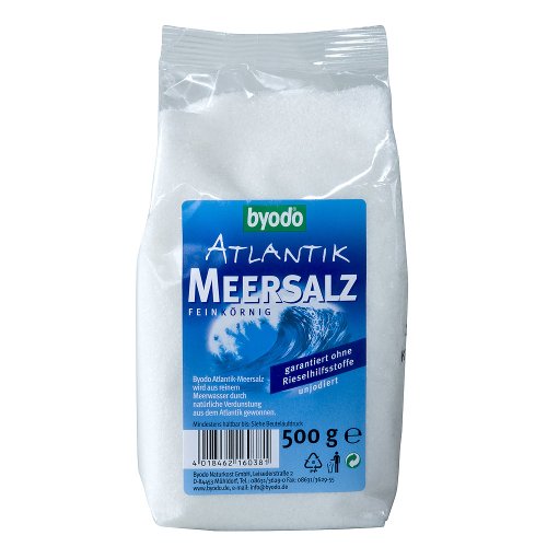 Byodo Premium Meersalz, feinkörnig, 500g Beutel - Vegan, Vegetarisch, Ohne Zusatzstoffe, Naturbelassen, Reich an Mineralien & Spurenelementen von Byodo