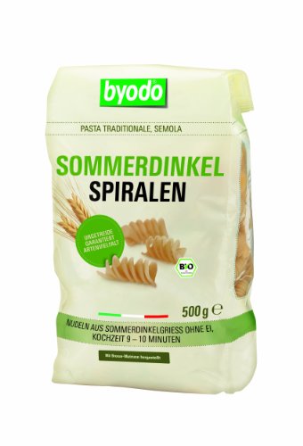 Bio Sommerdinkel Spiralen, 2er Pack (2 x 500g) - Byodo, Semola, 100% Bio-Qualität, Vegan, Herzhaft im Geschmack von Byodo