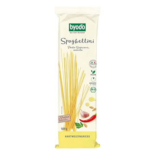 Byodo Bio-Spaghettini, Hell, 500g – Extra Dünne Vegetarische Pasta | 100% Bio-Hartweizengrieß, Vegan, Ohne Zucker, Kurze Kochzeit - Ideal für Gourmets | Koscher & Halal Zertifiziert von Byodo