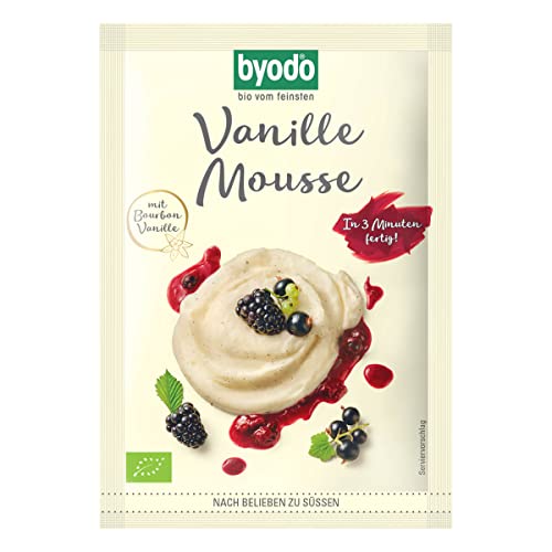 Byodo Vanille-Mousse 36g Bio - Bourbon Vanille, Schnelle Zubereitung ohne Gelatine, Glutenfrei, Dosierbare Süße, Ideal für Kuchenfüllungen von Byodo