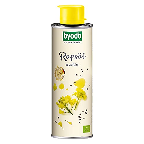 Byodo Bio-Rapsöl, kaltgepresst, nativ - 250ml Weißblechdose | Vegan & Vegetarisch | Nussiger Geschmack | Reich an ungesättigten Fettsäuren | Vielseitig einsetzbar - Küchenzubehör für gesunde Ernährung von Byodo