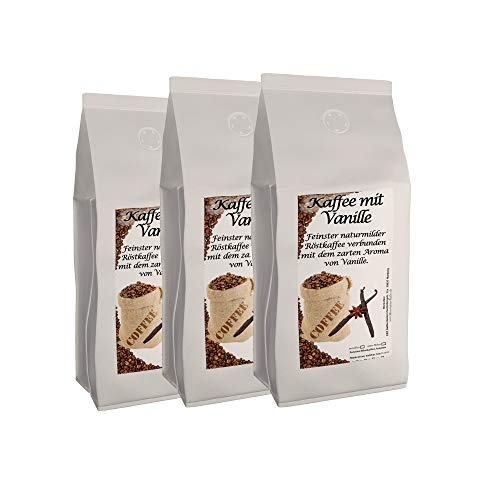 Aromakaffee - aromatisierter Kaffee Vanille, 3x1000 g ganze Bohnen - Spitzenkaffee - Sparpaket - Schonend Und Frisch In Eigener Rösterei Geröstet von C&T