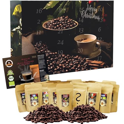 C&T Bio Fairtrade Kaffee-Adventskalender 2024 Ganze Bohnen | 24x Bio & Fair-Trade Kaffees | Biologisch & fair gehandelte Raritäten-Kaffees + Überraschung im Kalender | Adventskalender von C&T