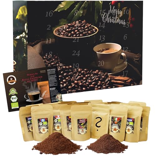 C&T Bio Fairtrade Kaffee-Adventskalender 2024 Gemahlen | 24x Bio & Fair-Trade Kaffees | Biologisch & fair gehandelte Raritäten-Kaffees + Überraschung im Kalender | Weihnachts-Kalender von C&T