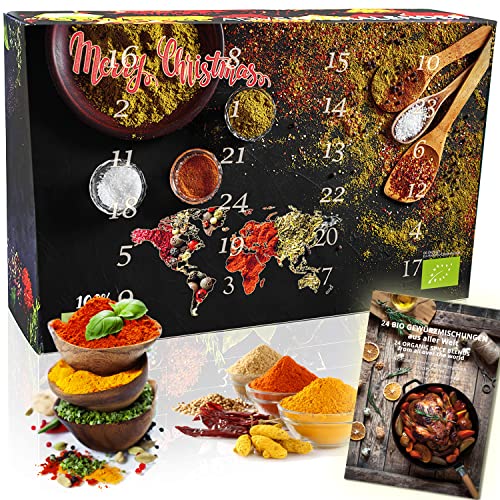 C&T Bio Gewürze Adventskalender 2024 inkl. Rezepten | 24x edle Gewürzmischungen & Spezialitäten aus ökologischem Anbau | Geschenkidee Weihnachts-Kalender mit Broschüre von C&T