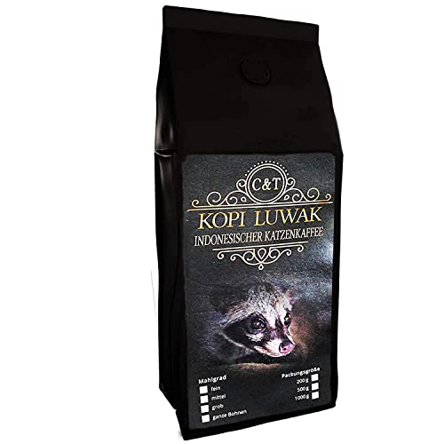 C&T Kopi Luwak Kaffee 200g Ganze Bohnen | Katzen-Kaffee Rarität aus Indonesien | Arabica Bohnen von freilebenden Tieren von C&T