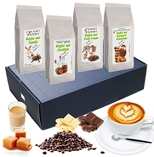 Ostergeschenk aromatisierter Kaffee " Geschenk Set Oster Kaffee Filterkaffee 4 x 200 g im Geschenkkarton (Ganze Bohnen) von C&T