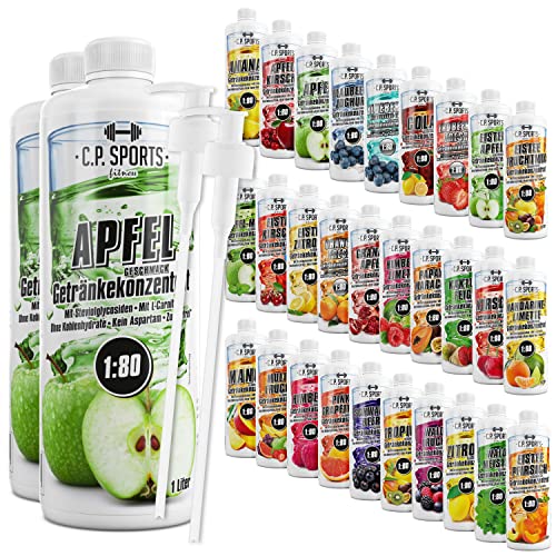 C.P. Sports Getränkesirup für Mineraldrink I Sirup zuckerfrei für Vital-Drink APFEL mit Vitaminen I Getränkekonzentrat zum Mischen mit Wasser für Sport-Getränk I 2 Liter + 2 Pumpspender von C.P.Sports