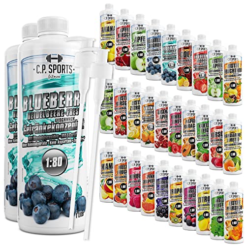 C.P. Sports Getränkesirup für Mineraldrink I Sirup zuckerfrei für Vital-Drink BLUEBERRY mit Vitaminen I Getränkekonzentrat zum Mischen mit Wasser für Sport-Getränk I 2 Liter + 2 Pumpspender von C.P.Sports